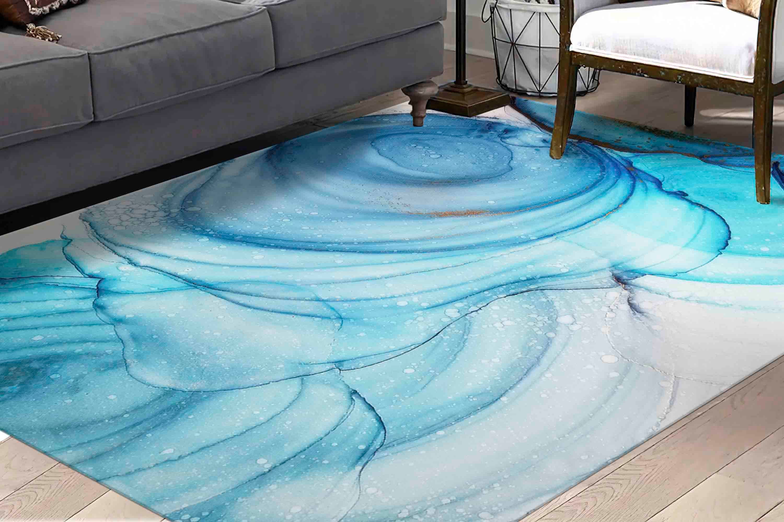 Abstract Marble Rugs, Living Room Rug, Blue Marble Rug, Modern Rugs ...