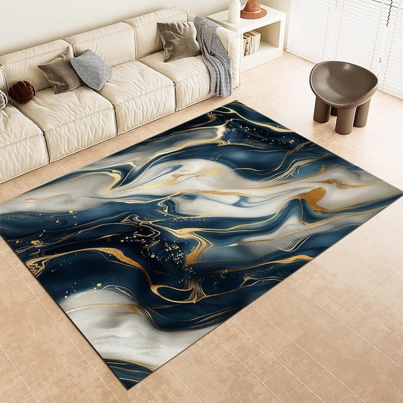 Abstract Marble Runner Rugs, Marble Swirl Vortex Carpet, Washable Non Slip Low Pile Soft Rug for Hallway Kitchen Bathroom Decor Mat 5x8ft