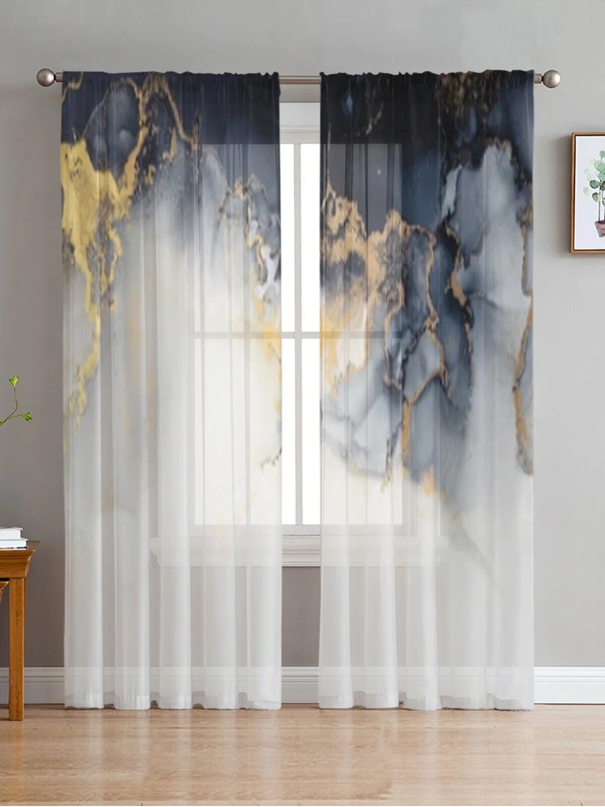 Abstract Marble Sheer Curtains Bedroom Voile Curtain Living Room Window ...