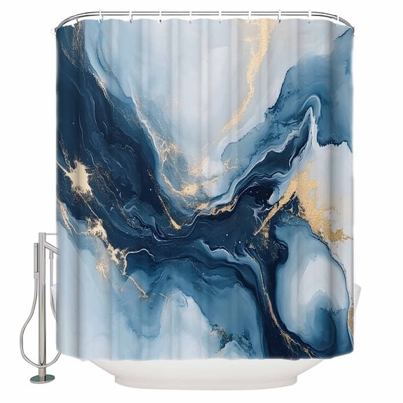 Abstract Marble Shower Curtain, 60" x 72", Blue Yellow Oil Painting Style Waterproof Bathroom Curtain Washable Shower Curtain Set with 12 Hooks