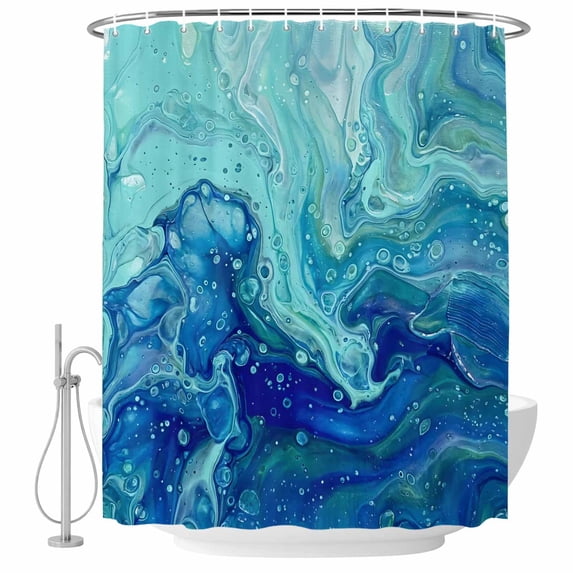 Abstract Marble Shower Curtain for Bathroom, Turquoise Green Gradient ...