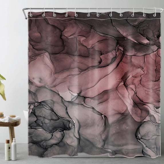 Abstract Marble Shower Curtain Decor,Pink and Black Marble Texture Modern Art Shower Curtain for Bathroom 69X70 inch Polyester Fabric Bathroom Decoration Bath Curtains Hooks Included