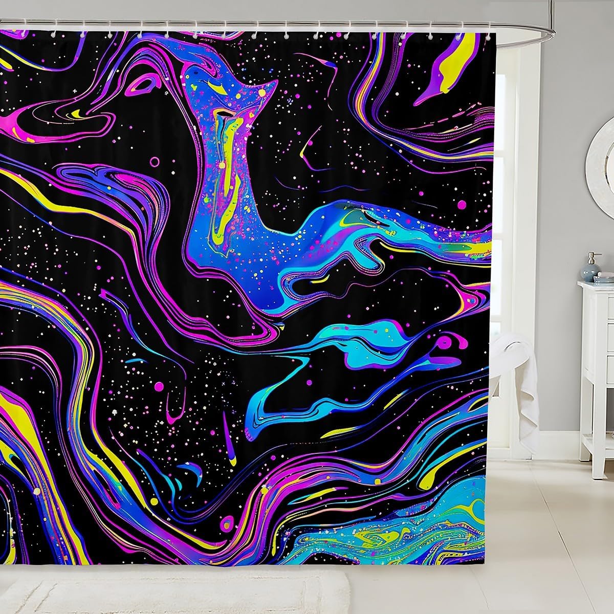 Abstract Marble Shower Curtain For Bathroom 72" Wx78 L,Purple Blue