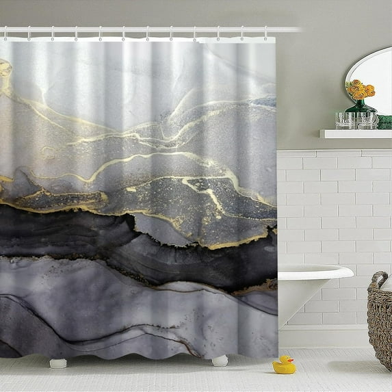 Abstract Marble Shower Curtain Modern Black Gray Watercolor Farmhouse Decor Washable Waterproof Fabric Perfect for a Stylish Bathroom Update (72"x72)