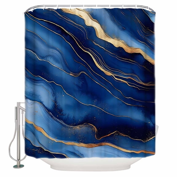 Abstract Marble Shower Curtain Set ，Waterproof Fabric Shower Curtains Blue Gold Texture Modern Style Simple Shower Curtains for Bathroom,Bathroom Decor 60"x72"