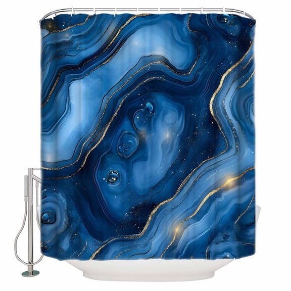 Abstract Marble Shower Curtain Set ，Waterproof Fabric Shower Curtains Blue Gradient Gold Wave Classic Texture Shower Curtains for Bathroom,Bathroom Decor 60"x72"