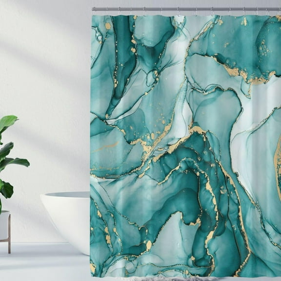 Abstract Marble Shower Curtain, Turquosie Marble Shower Curtain for Bathroom Décor with 12 Metal Hooks, Luxury Modern Waterproof Bath Accessories Set, 72 x 72