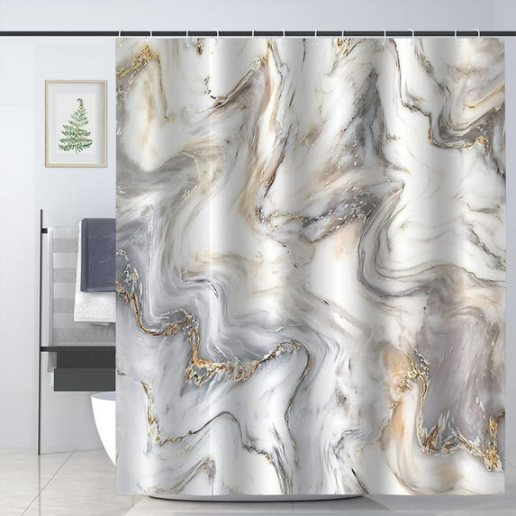 Abstract Marble Shower Curtain for Modern Bathroom Decor Waterproof Fabric Shower Curtain Set with Hooks 72 x 72 in