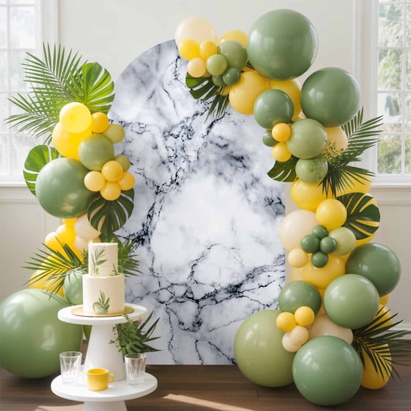 Abstract Marble Stone Texture Arch Backdrop Cover Stretchy Spandex Arch Cover 6ft, Natural Crack Gray Rock Round Top Chiara Stand Covers for Wedding Birthday Party Ceremony Banquet