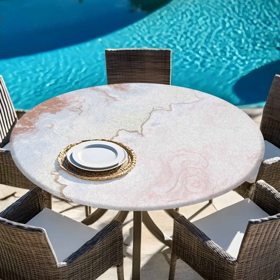 Abstract Marble Stone Texture Round Fitted Tablecloth with Elastic Edge,Waterproof Table Cloth Fits 45"-54" Tables,Washable Table Cover for Indoor Outdoor Dinning,Modern Gradient Art Natural Agate