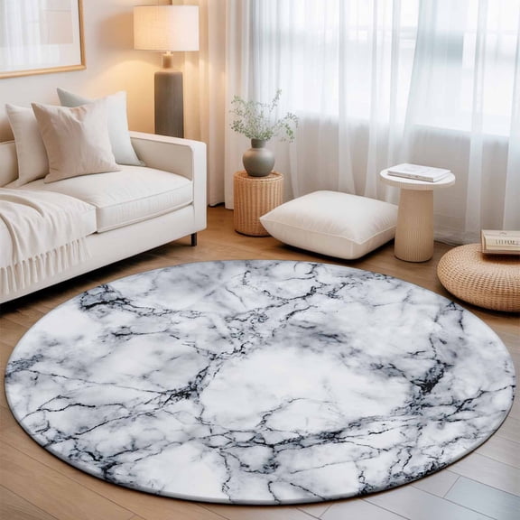Abstract Marble Stone Texture Round Rug 5ft Natural Crack Gray Rock Washable Area Rugs for Living Room Bedroom Entryway Non Slip Entrance Door Mat Indoor Floor Carpet