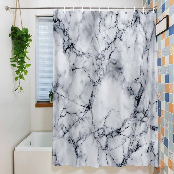 Abstract Marble Stone Texture Shower Curtain for Bathroom, Natural Crack Gray Rock Waterproof Shower Curtains Washable Quick Dry with Hooks Bathtub Curtains 36x72IN