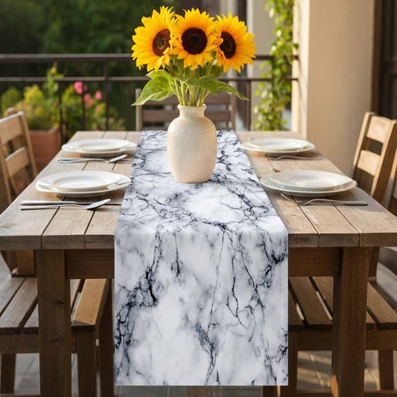 Abstract Marble Stone Texture Table Runner 36 Inches Long,Kitchen Dining Tablerunners Natural Crack Gray Rock Linen Table Runners Dresser Scarves for Home Dinner Wedding Holiday Party Decor