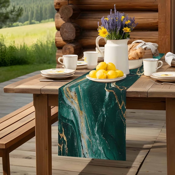 Abstract Marble Stone Texture Table Runner 72 Inch Long Green Gold ...