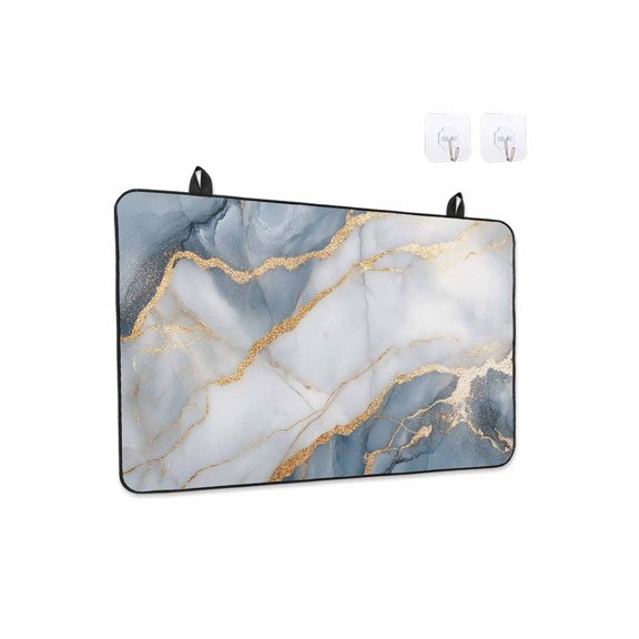 Abstract Marble Stove Top Covers for Electric Stove, 28'x20'' Navy Blue Gold Gradient Wave Texture Glass Ceramic Stove Cover Foldable Rubber Mat Heat Resistant Cooktop Protector for Kitchen