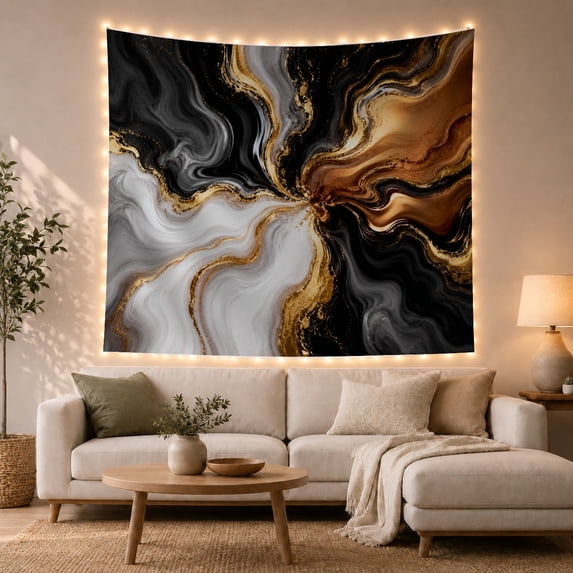 Abstract Marble Swirl Pattern in Bronze and Gray, Moody Abstract Art for Art Lovers, Dramatic Wall Decor, Housewarming Gift Tapestry Wall Hanging for Living Room and Bedroom