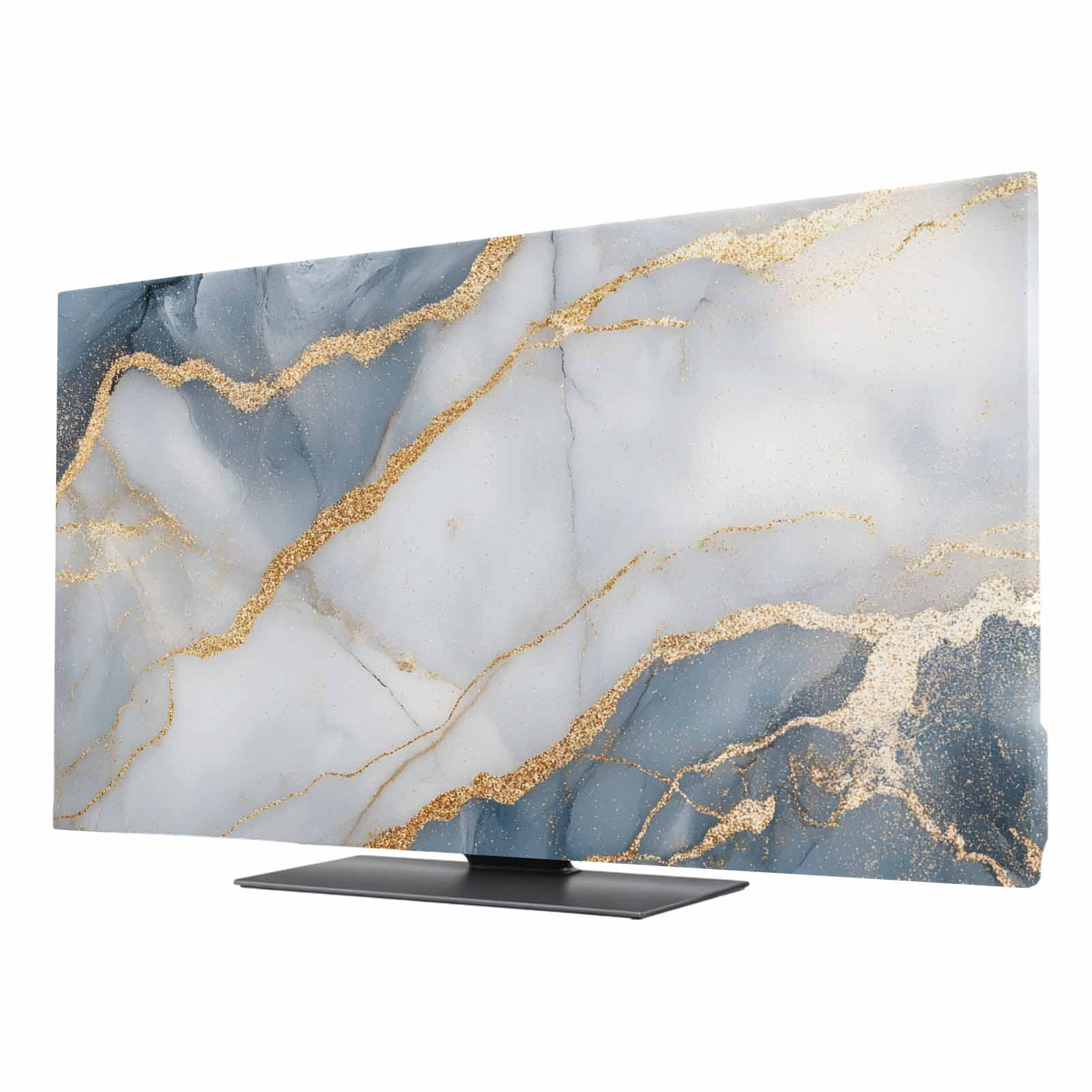 Abstract Marble TV Dust Cover 55 Inch, Navy Blue Gold Gradient Wave ...