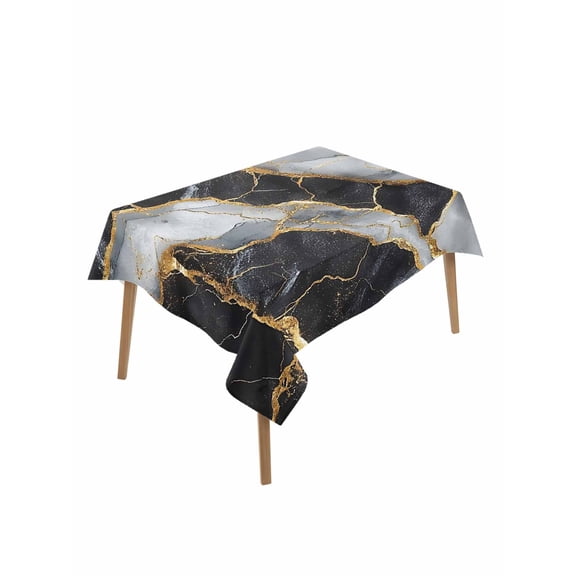 Abstract Marble Table Cloth 60x102 Inch Rectangle, Black Gold Crack Texture Impressionist Waterproof Tablecloth Washable Table Cover for Party Picnic Dinner Decor