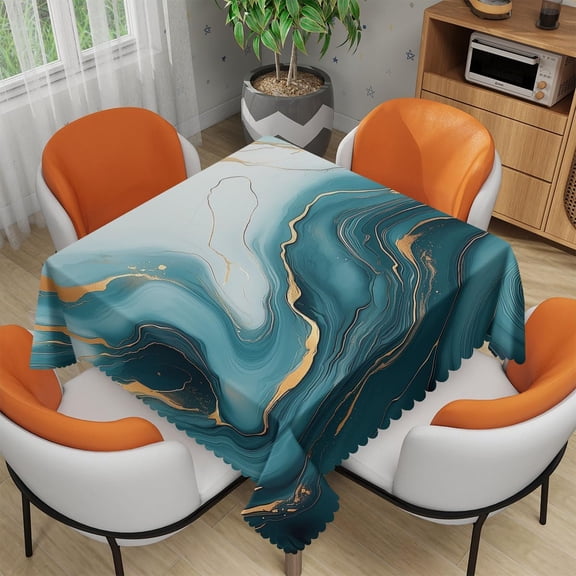 Abstract Marble Tablecloth 54x54 Inch Square Luxury Gold Blue Natural Art Table Cloth Decorations Table Cover for Party Picnic Kitchen Dinner Decor Outdoor