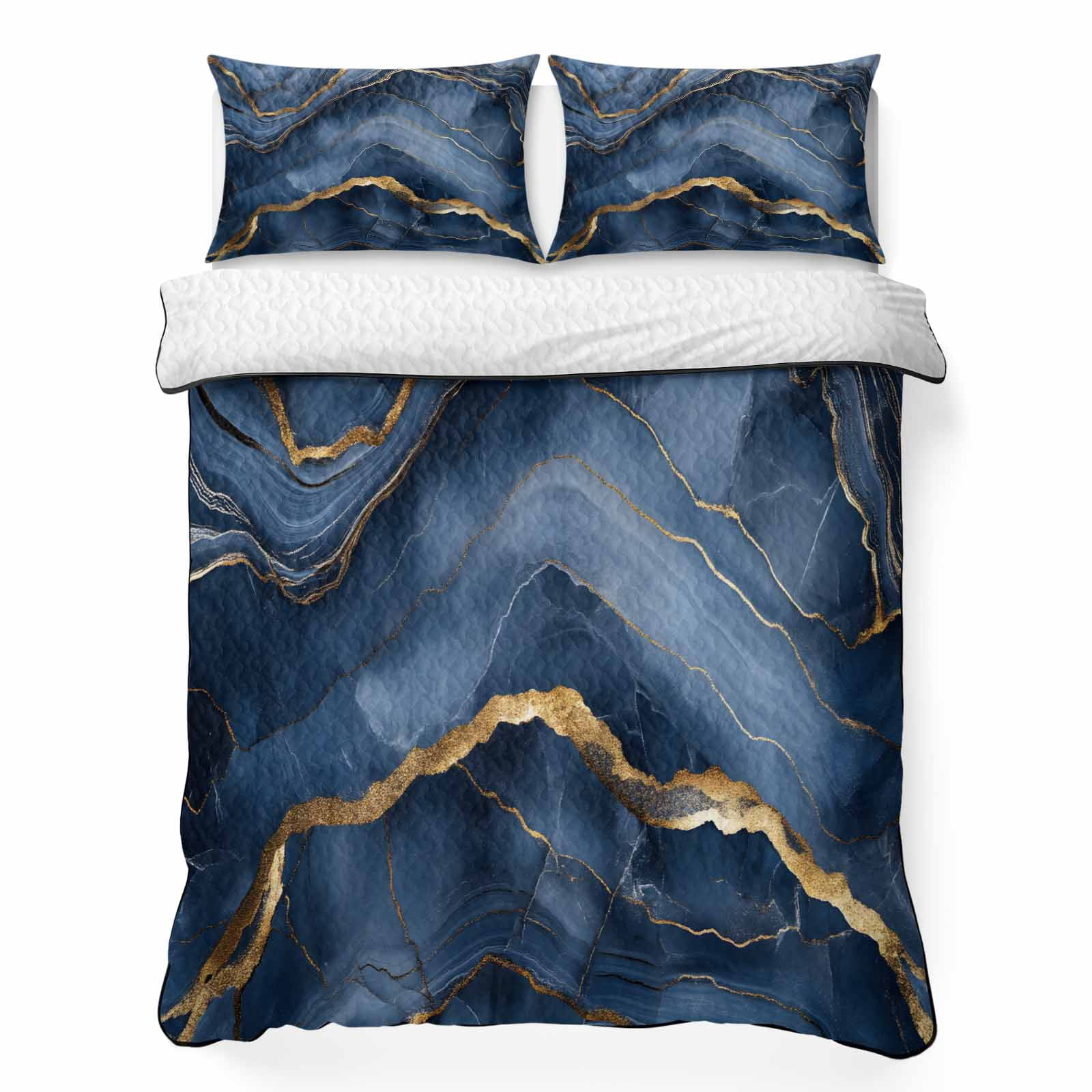 Abstract Marble Texture 3 Piece Quilt Bedding Set with 2 Pillow Shams ...