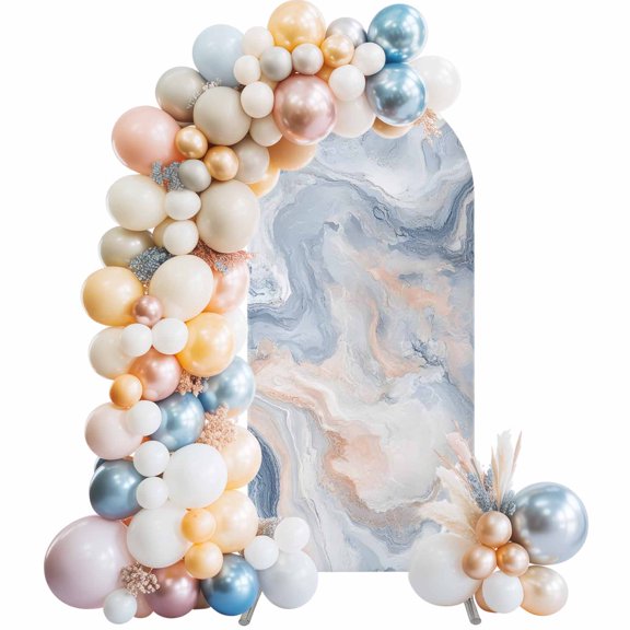 Abstract Marble Texture Arch Backdrop Cover 4 FT Blue Gray Tone Vortex Effect Stretchy Elastic Arch Stand Covers Spandex Arched Background Birthday Wedding Party Decoration (No Stand)