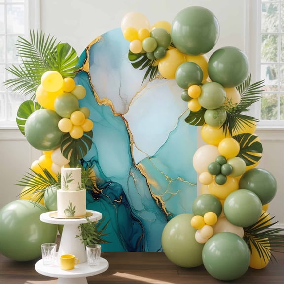 Abstract Marble Texture Arch Backdrop Cover, 4FT, Dark Green Gradient Watercolor Spandex Arch Covers Double-Sided Backdrop for Wedding Birthday Party Photo Background Decoration