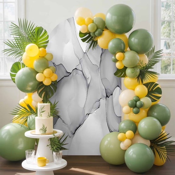 Abstract Marble Texture Arch Backdrop Cover, 5FT, Gradient Light Gray Spandex Arch Covers Double-Sided Backdrop for Wedding Birthday Party Photo Background Decoration