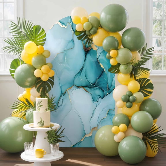 Abstract Marble Texture Arch Backdrop Cover, 5FT, Teal Gradient Art Spandex Arch Covers Double-Sided Backdrop for Wedding Birthday Party Photo Background Decoration