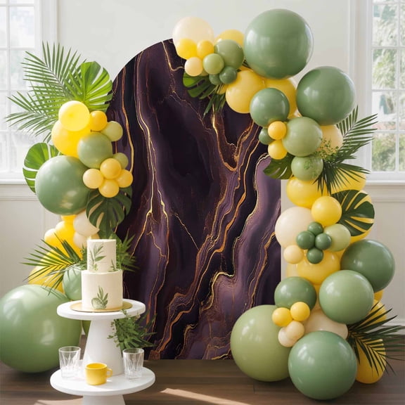 Abstract Marble Texture Arch Backdrop Cover, 7.2FT, Purple Gold Modern Art Spandex Arch Covers Double-Sided Backdrop for Wedding Birthday Party Photo Background Decoration