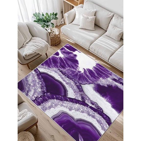 Abstract Marble Texture Area Rug for Bedroom 2.7x5 Ft White Dark Purple Cracke Rock Super Soft fuzzy Throw Rug Non-Slip Fluffy Plush Indoor Floor Carpet for Living Room Nursery Home Decor