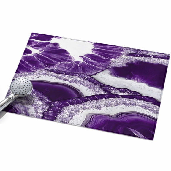 Abstract Marble Texture Area Rug, White Dark Purple Cracke Rock Non-Slip Felt Rubber Backing Rectangle Indoor Carpet Washable Rugs for Living Room Bedroom 2x3ft