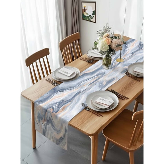 Abstract Marble Texture Art Table Runner 13x70in Non-Slip Cotton Linen Table Runners, Luxury Dream Dresser Scarves TableRunner for Dinner Kitchen Dining Wedding Party