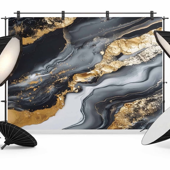 Abstract Marble Texture Backdrop for Photography, Black Gold Crack Gradient Photo Backdrop Portrait Background Party Banner Photo Backgrounds for Studio Booth Props, 7x5ft