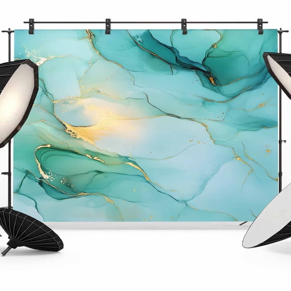 Abstract Marble Texture Backdrop for Photography, Gold Crack Teal Green Gradient Art Photo Backdrop Portrait Background Party Banner Photo Backgrounds for Studio Booth Props, 8x6ft