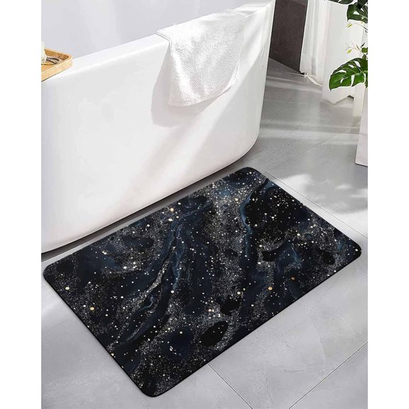 Abstract Marble Texture Bathroom Rug Diatomaceous Earth Bath Mat,Absorbent Shower Mat Non-Slip Doormat for Kitchen Bedroom, Space Starry Sky Diatomite Stone Mats 16x24in