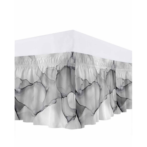 Abstract Marble Texture Bed Skirt California King Size 16" Drop Gradient Light Gray Ruffled Wrap Around Bed Skirts Adjustable Elastic Bedskirt Dust Ruffle for California King Size Bed