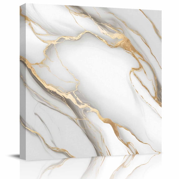 Abstract Marble Texture Canvas Artwork Painting Art, Gold Striped Geometric Art Square Framed Wall Decorations Prints Picture for Bedroom Kitchen Living Room, 8x8 in