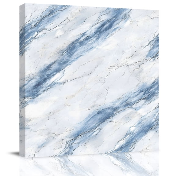 Abstract Marble Texture Canvas Artwork Painting Art, Modern Blue White Stone Art Square Framed Wall Decorations Prints Picture for Bedroom Kitchen Living Room, 8x8 in
