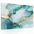 Image showcasing Abstract Marble Texture Canvas Print Wall Art, Gold Teal Gradient Art ...