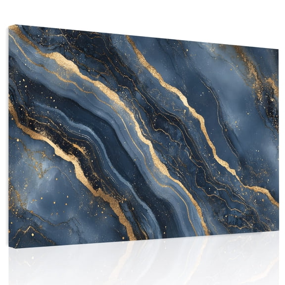 Abstract Marble Texture Canvas Print Wall Art, Gradient Blue Gold Wave Art Wall Decor Modern Artwork Paintings Pictures for Living Room Framed and Stretched Ready to Hang, 12" x 16"