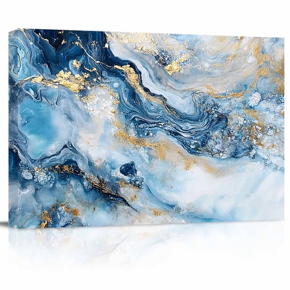 Abstract Marble Texture Canvas Print Wall Art Gradient Green Gold Waves Pictures Painting Morden Artwork for Living Room Bedroom, Ready to Hang - 12"x16"