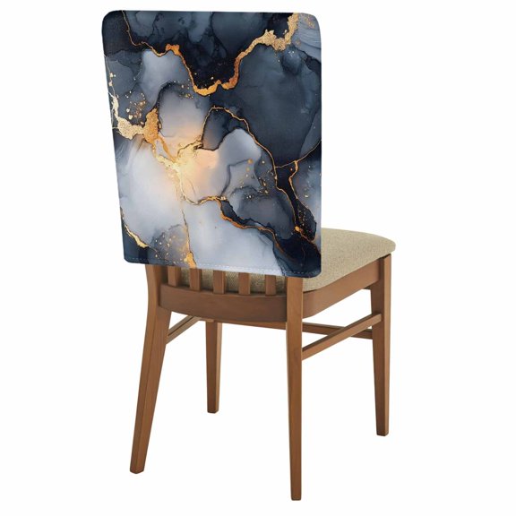 Abstract Marble Texture Chair Back Covers Pack of 1, Gold Crack Black White Gradient Art Removable Dining Seat Cover Washable Kitchen Chair Slipcovers Protective for Party Festival Decoration 19x20in