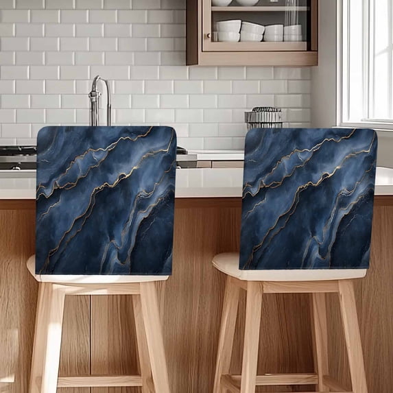 Abstract Marble Texture Chair Covers Set of 6 Deep Blue Gold Crack Art Chair Back Covers Stretch Removable Washable Slipcovers Protector for Dining Room Kitchen Party Decor