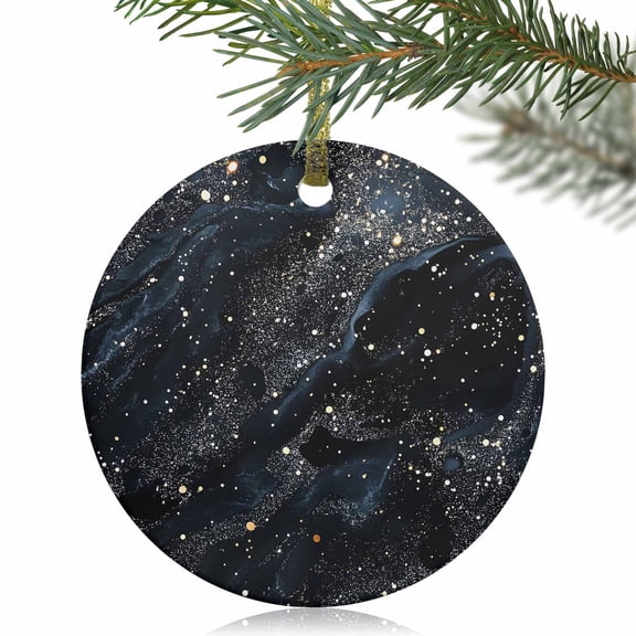 Abstract Marble Texture Christmas Ceramic Ornament 2025,3" Round Xmas Tree Hanging Accessories with Gold Ribbon,Space Starry Sky Pendant Ornaments for Holiday Gift Home Party Decor