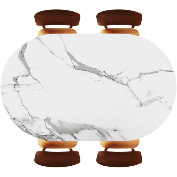 Abstract Marble Texture Design Oval Elastic Fitted Tablecloth, Decorative Tabletop for Kitchen Dinner Holiday Family Use, Fits 48"x68" Oval Tables, Style11