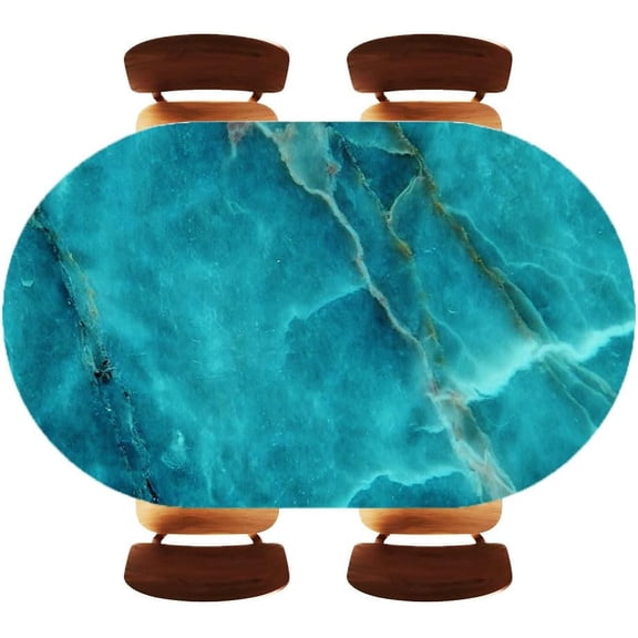 Abstract Marble Texture Design Oval Elastic Fitted Tablecloth, Decorative Tabletop for Kitchen Dinner Holiday Family Use， Fits 48"x68" Oval Tables, Style13