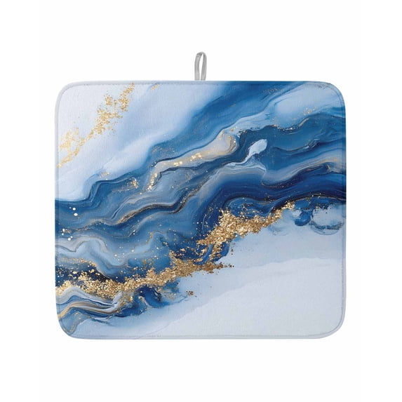Abstract Marble Texture Dish Drying Mat 16x18 inch Waves Gradient Blue ...
