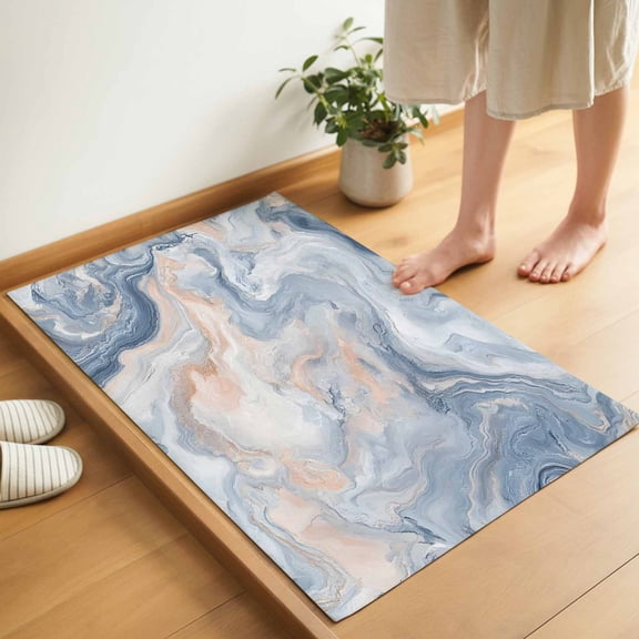 Abstract Marble Texture Door Mat 16x24 Inch Blue Gray Tone Vortex Effect Entryway Rug with Non-Slip Rubber, Inside Floor Mats Front Door Rug for Living Room Bathroom Bedroom Home Office