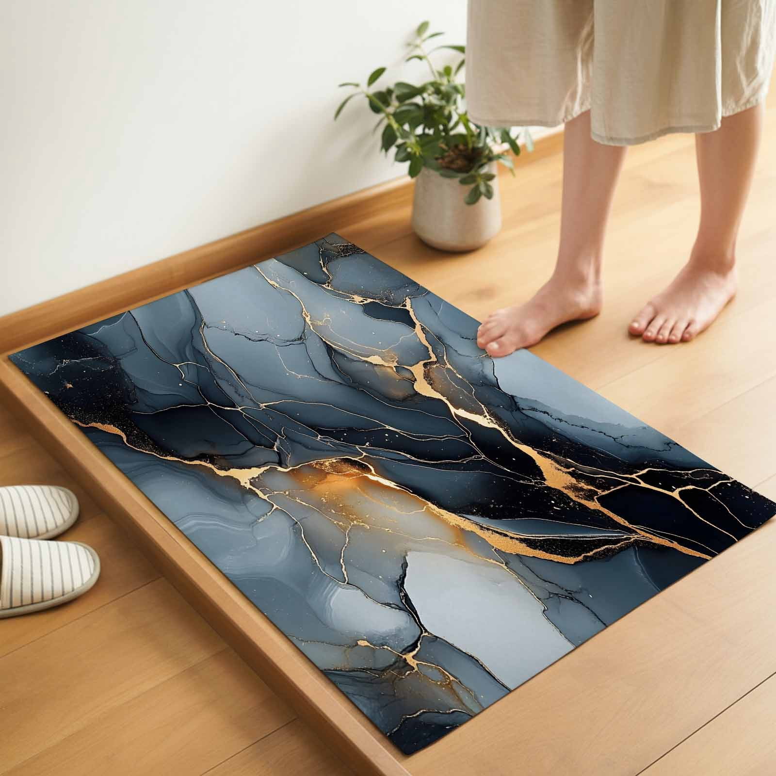 Abstract Marble Texture Door Mat 16x24 Inch Grey Gold Crack Gradient ...
