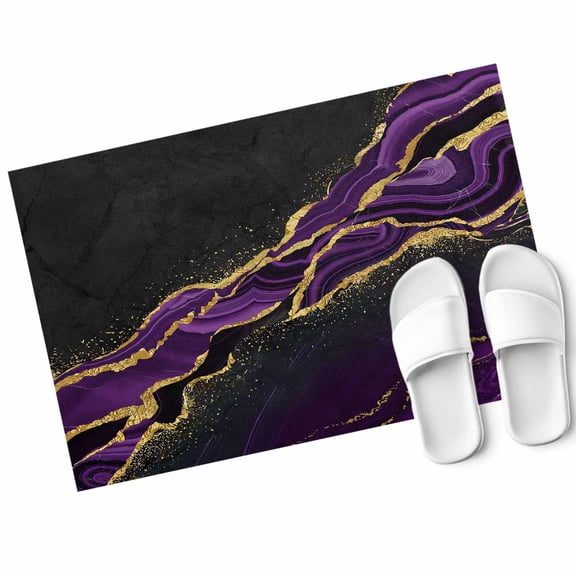 Abstract Marble Texture Door Mat Vintage Purple Black Fluid Non Slip Absorbent Entrance Mat Washable Low Profile Indoor Doormat for Front Door Entryway Entry 16"x24"